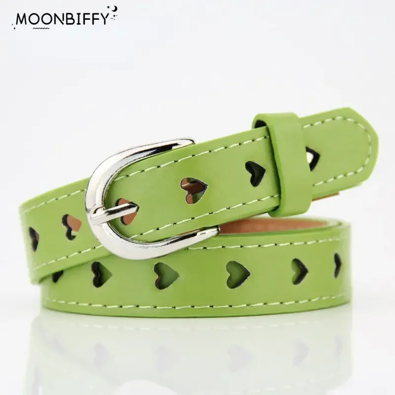 Women Fashion Heart-shaped Eyelet Belt Dress Waist Decoration PU Leather Waistband Hollow Thin Leisure Needle Buckle Cinturones