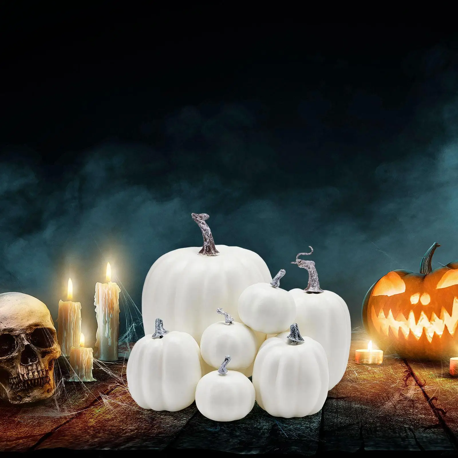 7x Artificial Pumpkins Large Small Foam Pumpkins for Decorating White for Halloween Home Table Centerpiece Garden Props - view 5