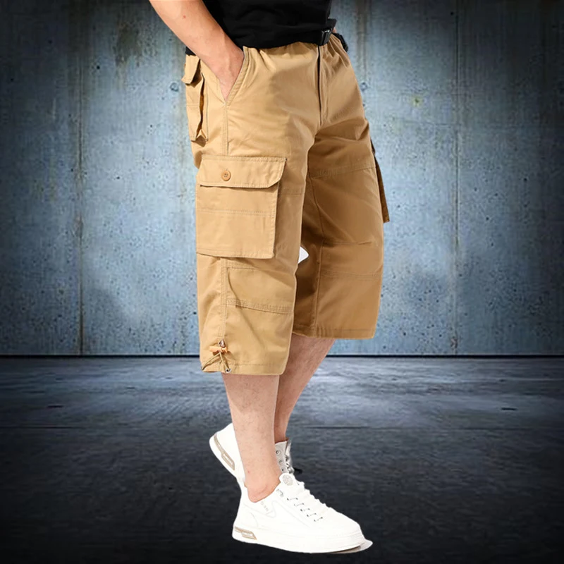Outdoor Cargo Shorts Man Summer Cotton Pants Multi Pockets Work Shorts Knee Length Sports Wear Casual Hiking Short Pants