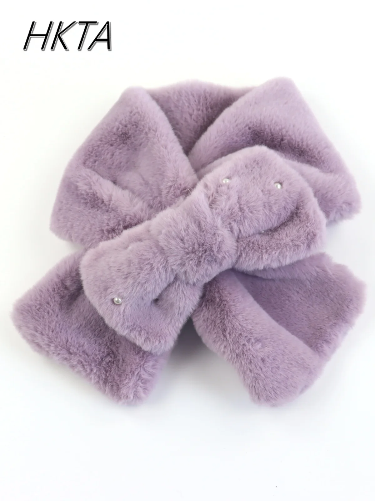 Sweet Bow Imitation Rabbit Fur Cute Plush Scarf Japanese Winter New Warm Girl Solid Color Soft Sweet Lolita Bead Scarf Shawl