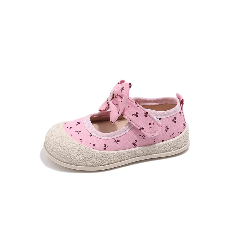 Scarpe di tela per ragazze primavera autunno New Bow Print scarpe da principessa per bambini scarpe Casual per bambini comode e traspiranti scarpe