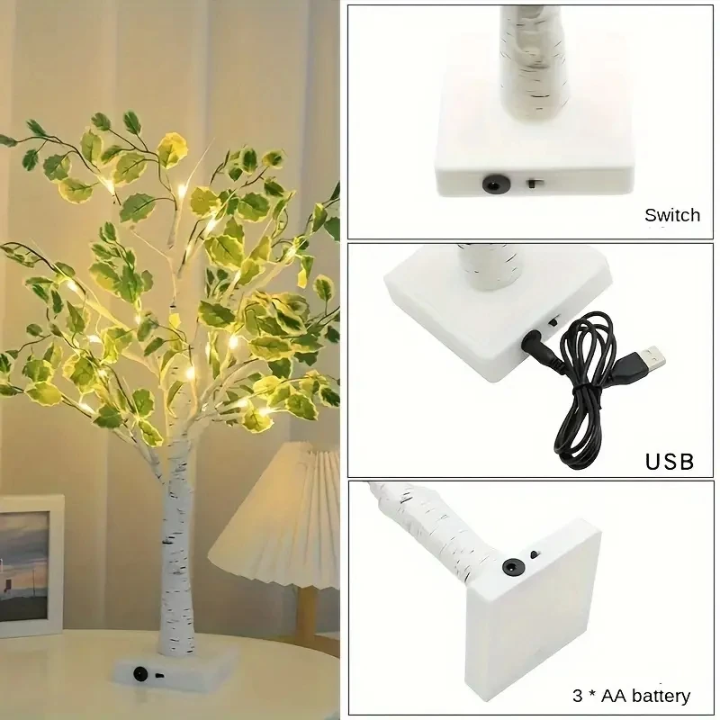 D2 Led Tree Light Indoor Simulation Green Leaves White Birch Tree Home Decoration Lights Christmas Party Popular Luminous Tree