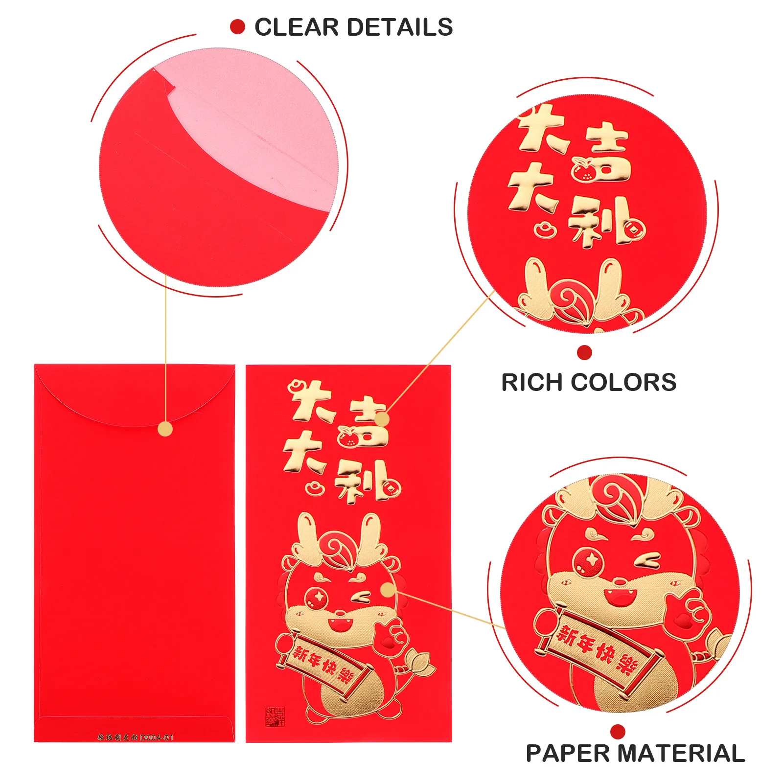 30Pcs Chinese New Year Red Envelopes Delicate Practical Dragon Pattern Festival Red Packet 2024 Chinese Gift Money Envelopes