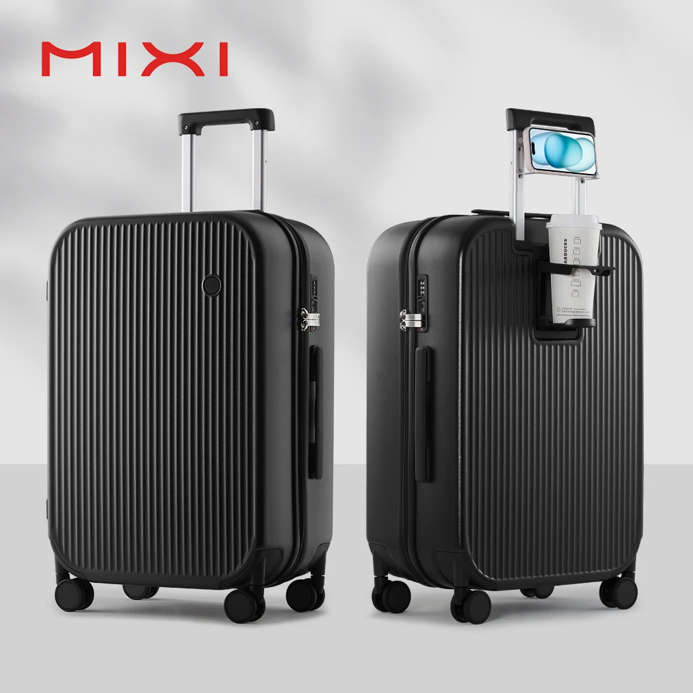 Mixi 2024 ออกแบบใหม่กระเป๋าเดินทางพกพากระเป๋าเดินทางถ้วยผู้ถือโทรศัพท์Hard Shell Rollingกระเป๋าเดินทางPC Spinnerล้อรถเข็นกรณี