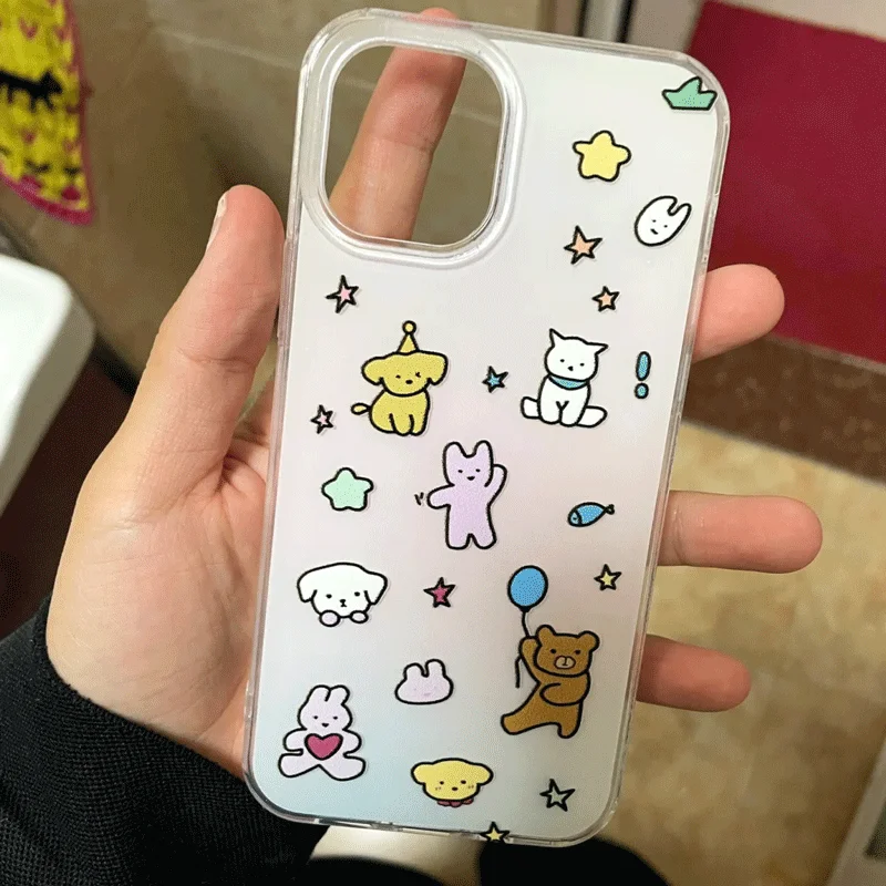 Ins Lovely Balloon Bear Phone Case For iPhone 16 Pro Max 15 14 13 12 11 Xr Xs Max 7 8 Plus Cartoon Pink Rabbit Y2K Phone Cases