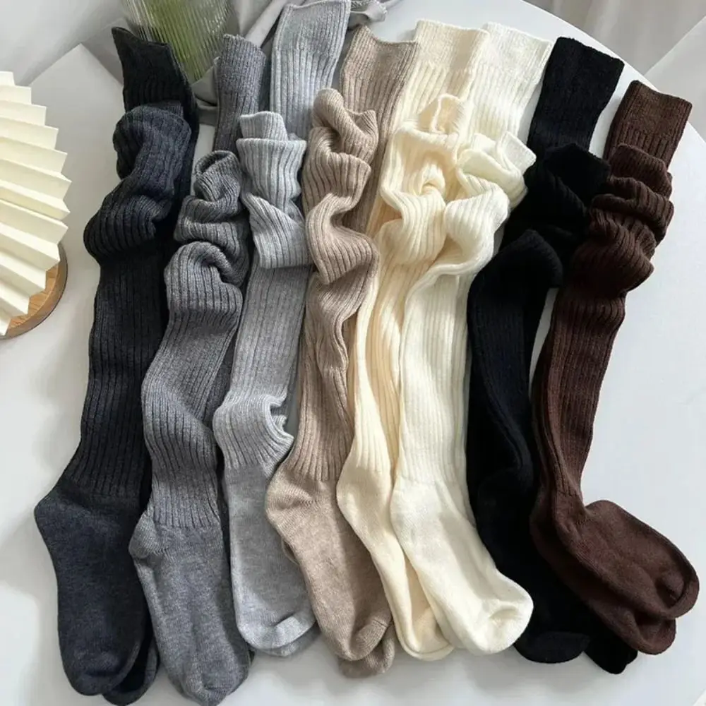 New Casual Women Long Socks Skinny Cotton Knitted Calf Socks Over Knee-High Kneepad Fluffy Long Knee Sock