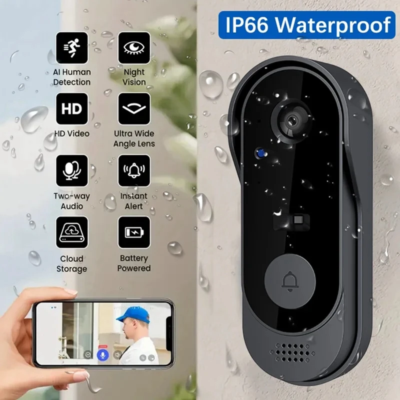 Wifi Doorbell Camera   With Night Vision Motion Detection And Remote Video Call  For Home Apartment  Door Peephole Viewer