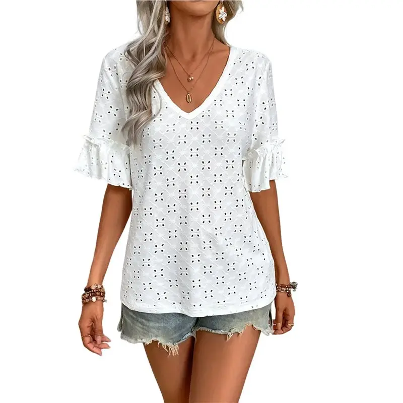 

CYL-Women Casual Shirts V Neck Trendy Casual Summer Tops