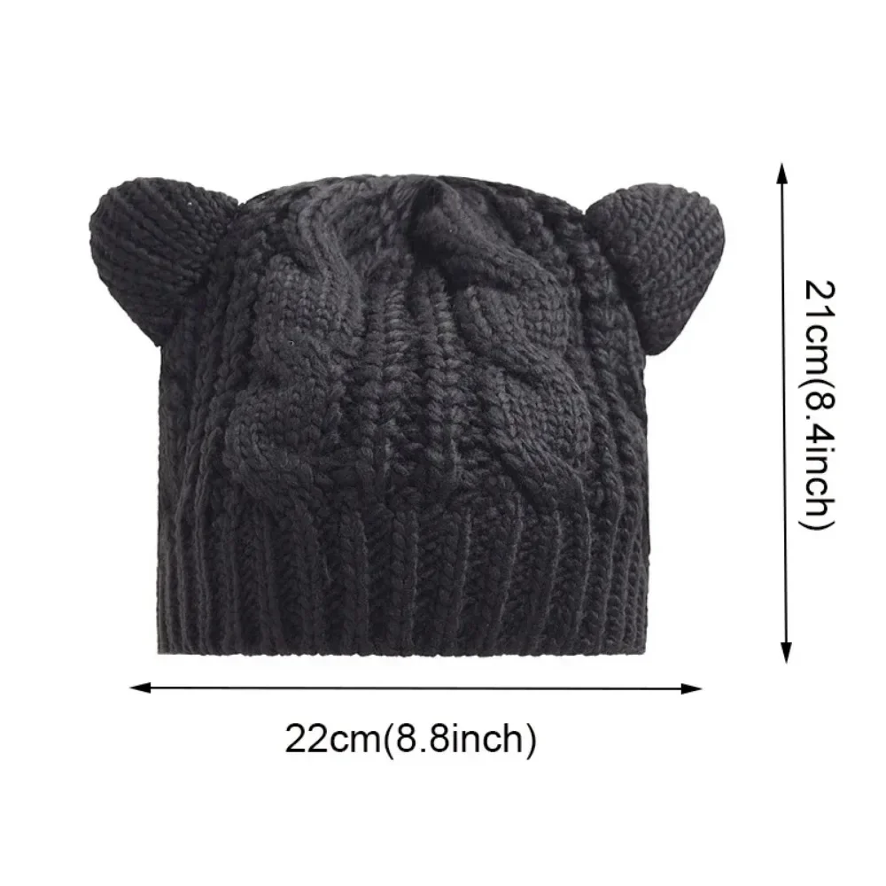 Solid Color Warm Cat Ear Knitted Hats Crochet Lugs Anime Beanies Women's Winter Hat Gilrls Kawaii Bonnet Femme Wool Cap 모자