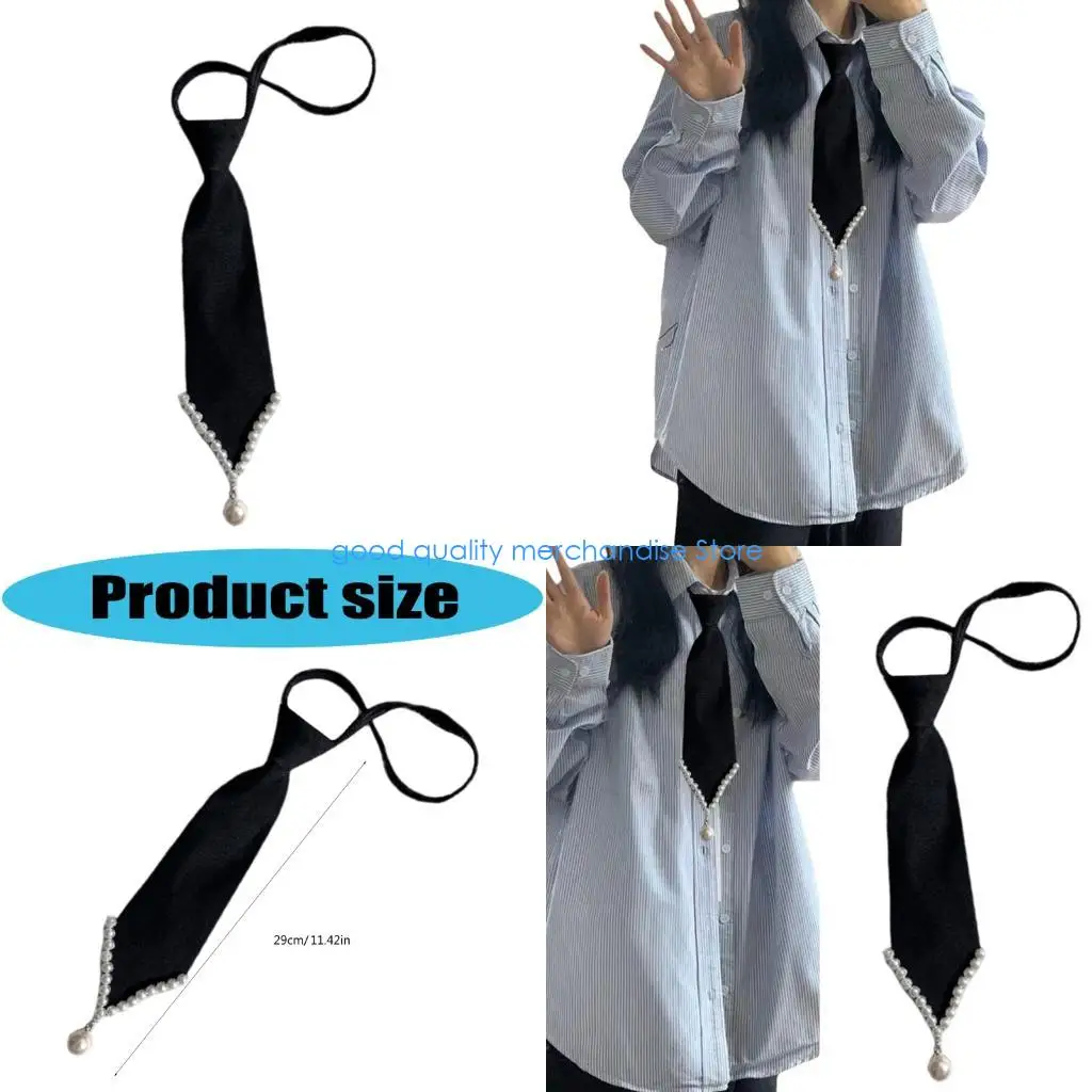 Y5JD Punk ربطات عنق موحدة مربوطة مسبقًا مع الزي المدرسي للفتيات اللآلئ المزخرفة