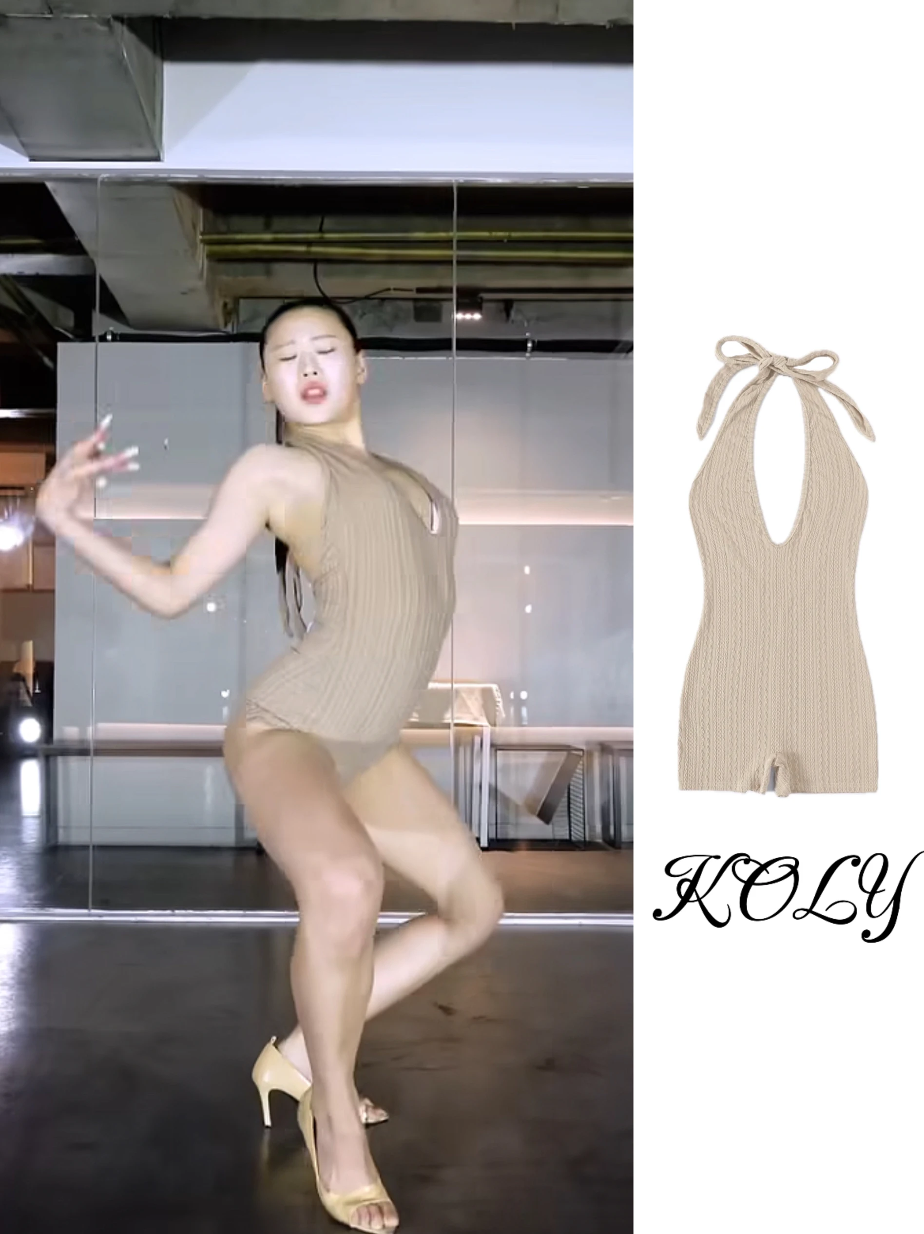 

KOLY Judy Color Вязаный топ на бретельках с вырезами Sweet Sle из хлопчатобумажной ткани со средней талией