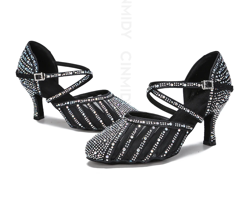 CINMIDY Damen Latein Tanzschuhe Strass Tango Modern Tanzschuhe Damen Sandalen Baotou Ballsaal Party Schuhe – Detail 18
