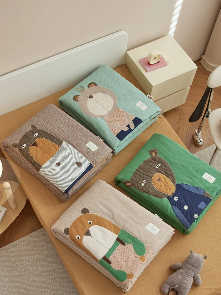 

Хлопковое двухслойное тонкое одеяло с мультяшным пэчворком для детского сада, для детей и родителей, для беременных, машинная стирка