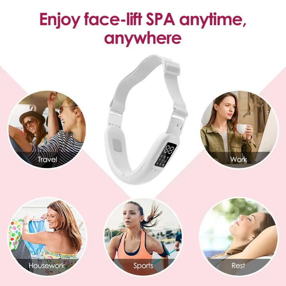 Face Massager with Vibration Vibrating Ems Micro-current V Face Thin Instrument Adjustable Band for Chin Firming for Lifting