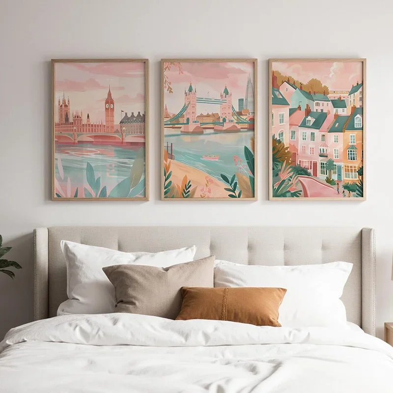 Multi-size 3PCS frameless high-definition decorative paintings,3PCS London City Landscape Canvas Print, Big Ben Tower Bridge Tow