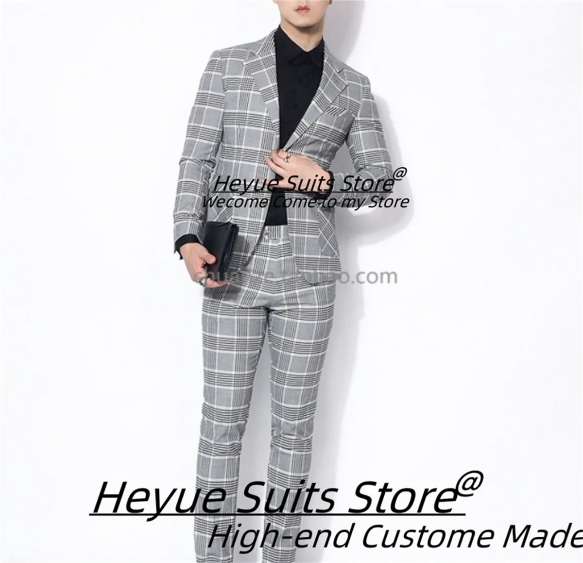 

Classic Houndstooth Men Suits Customized Slim Fit Notched lapel Groom Wedding Tuxedos Male prom Blazers 2 Pcs Sets Costume Homme