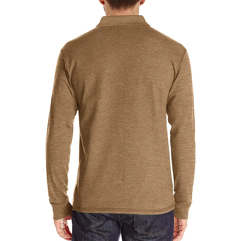 Frühling Trend männer Langarm Casual T-shirt Solide Revers Button Up Pullover Tops Herbst Drehen Unten Kragen Bodenbildung Polo-Shirt – Detail 3