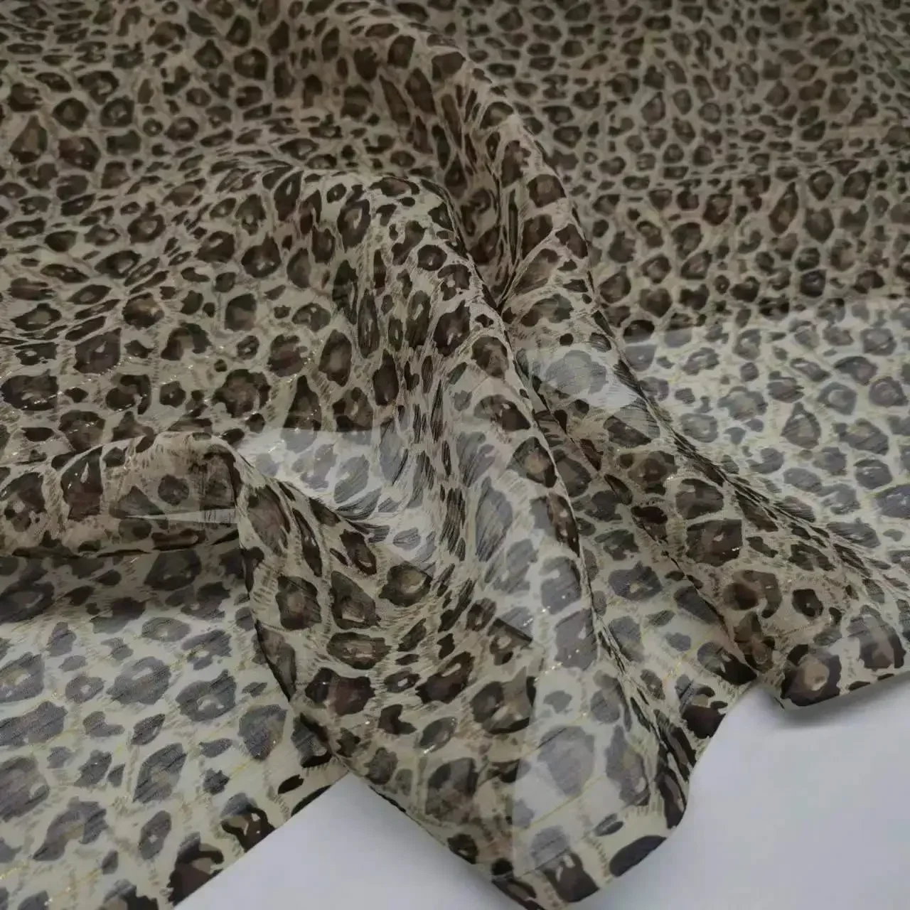 Silk Dress Shimmer Georgette Chiffon Leopard Pattern Metallic Jacquard Shiny Thin Fabric For Scarf