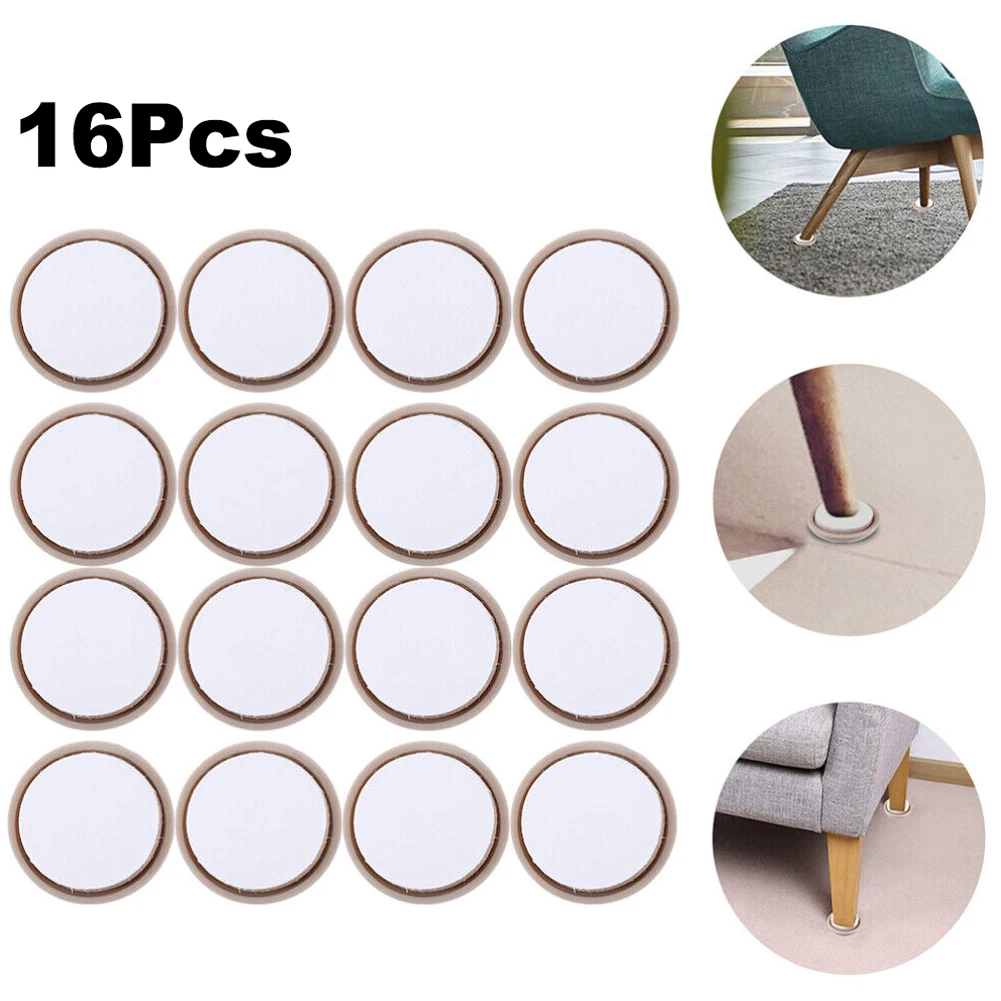 16pcs Carpet Sliders Chair Glides Chair Leg Floor Protectors Furniture Coasters Anti Scratch Self Adhesive Noise-proof Glide Mat