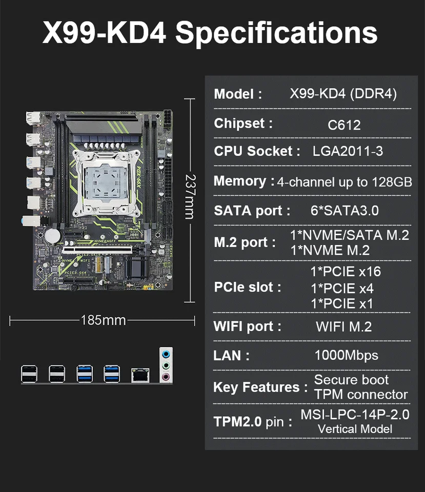 X99 ​XD4 motherboard tpm 2.0 Xeon Kit E5 2680 2690 V4 CPU DDR4 RAM