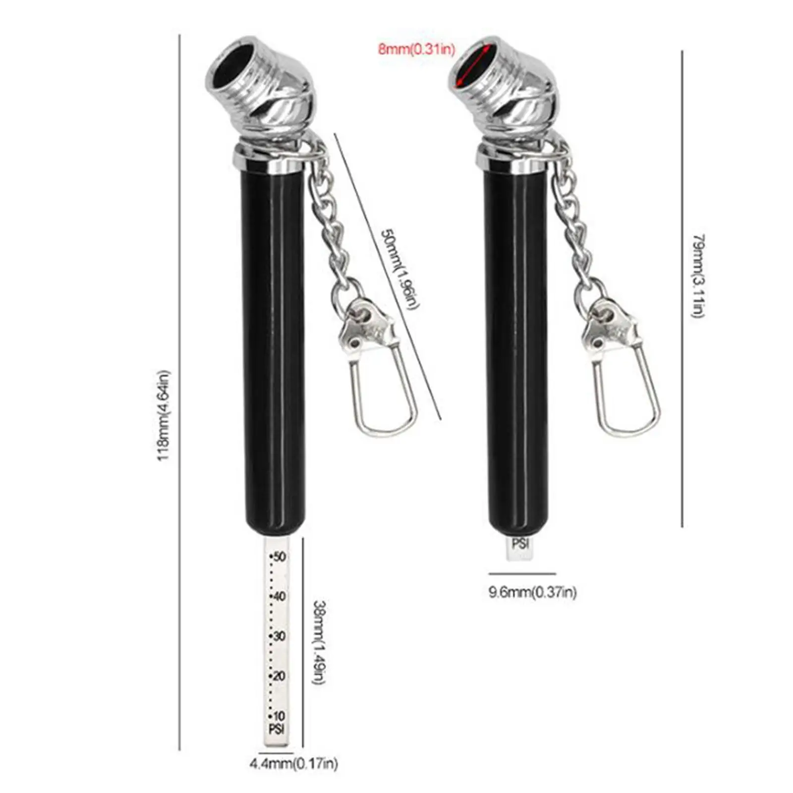 Mini bandenspanningsmeter 10-50PSI met ophangketting Veelzijdig accessoire Handige stevige potloodvorm voor auto vrachtwagen camper