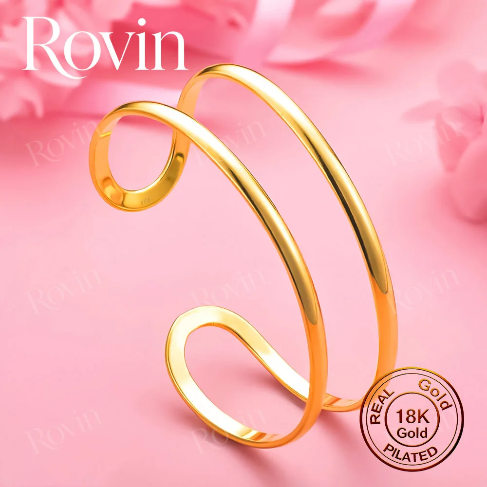 Exquisite 18K Gold Double-Spiral Open Bangle – A Glamorous Accessory for Women, Perfect for Weddings and Parties