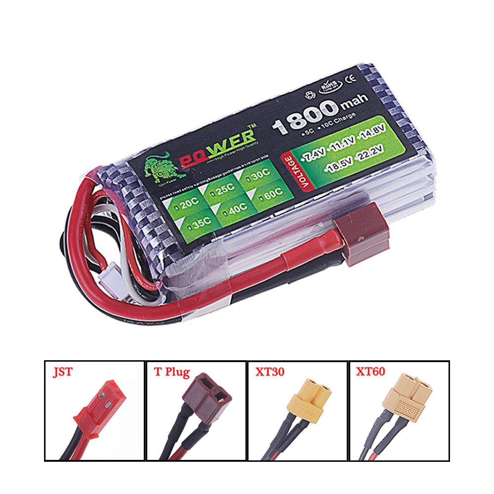 11.1V Lipo Battery 1500mAh 1800mAh 40C~60C With Deans T JST XT30 XT60 Plug For FPV Airplane Drone Remote Control Toys 3S Battery