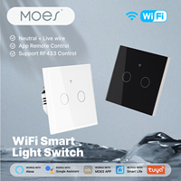 MOES Tuya WiFi Smart Light Switch Glass Touch Neutral Wire Optional Support RF433 Timing Function Works With Alexa Google Home