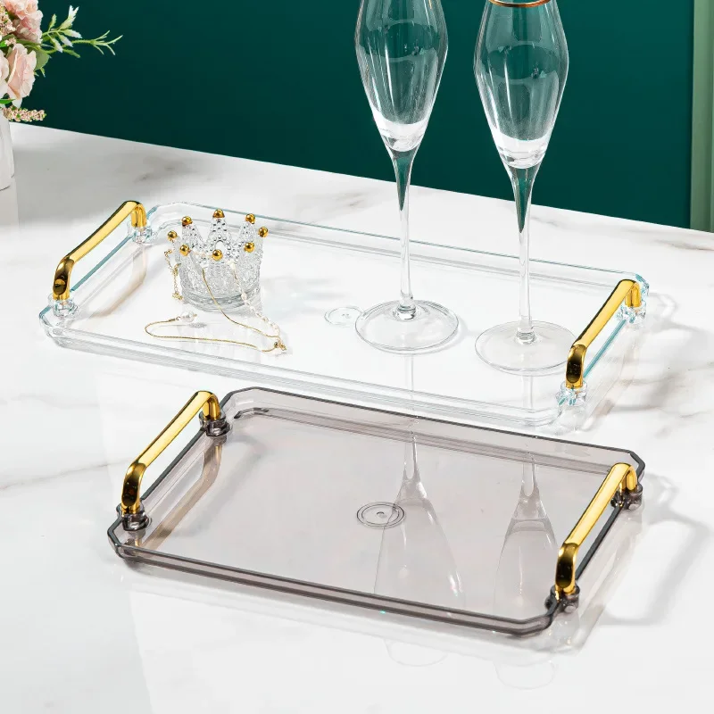 Rectangular Tray, Light Luxury European Style Household Tea Cup, Water Cup, Tea Plate, Plastic Handle Plate In Beauty Salon