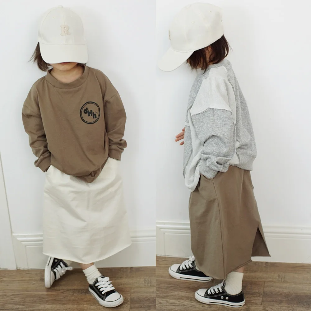 Japanese 2025 New Autumn and Winter Girls Casual Knitted Looped Skirt Children Fringed Split Skirt Versatile