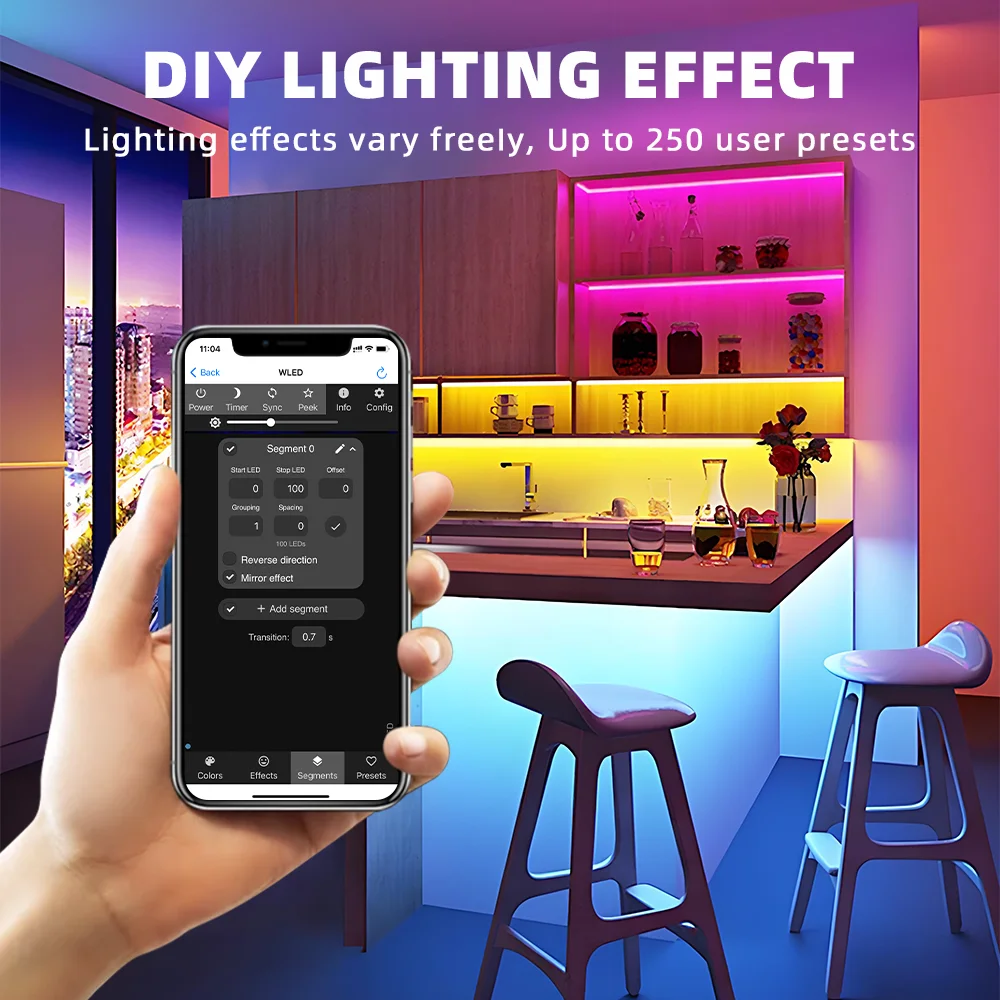 DOMRAEM ESP32 USB-C WLED وحدة تحكم LED رقمية RGB IC لتقوم بها بنفسك APP 16A الصمامات يعمل مع شريط HA/MQTT/Alex WS2811/12/12B/14/05 Sk6812