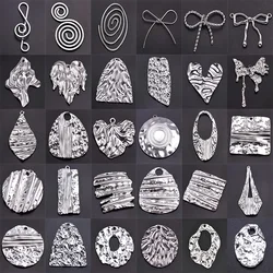 7Pcs/Lot Stainless Steel Hip Hop Personalized Textured Geometric Heart Pendant Jewelry DIY Hammered Bowknot Colgantes Wholesale