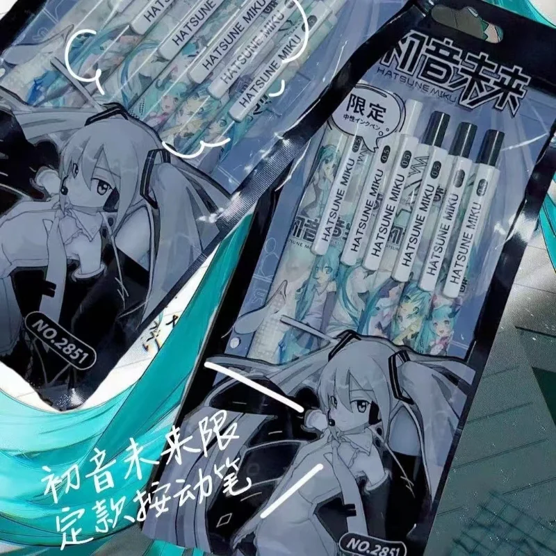 6 Stück/Set Miku Anime Zubehör 0,5mm Schwarzer Neutraler Stift Kawaii Kreativer Schnelltrocknender Kunststoff-Druckgelstift Fangeschenk für Fans – Detail 2