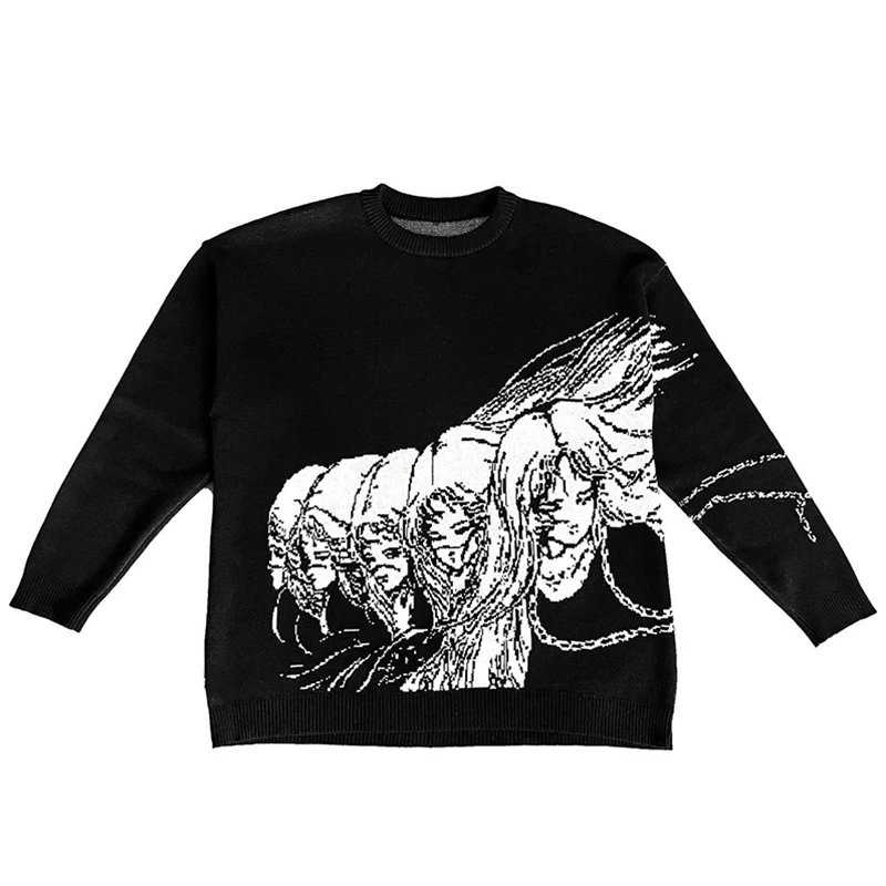 Men Women Sweater Streetwear Knitted Tops Harajuku Oversized Cotton sweater Hip Hop portrait Print Pullover Unisex Gothic Winter