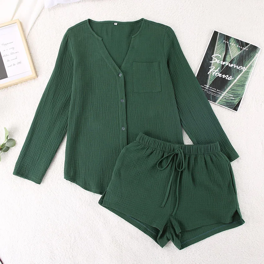 2024 Summer Pajamas Long Sleeve Shorts 2-Piece Air-conditioned Clothing Fashion Ladies Home Clothes Suit Casual Home