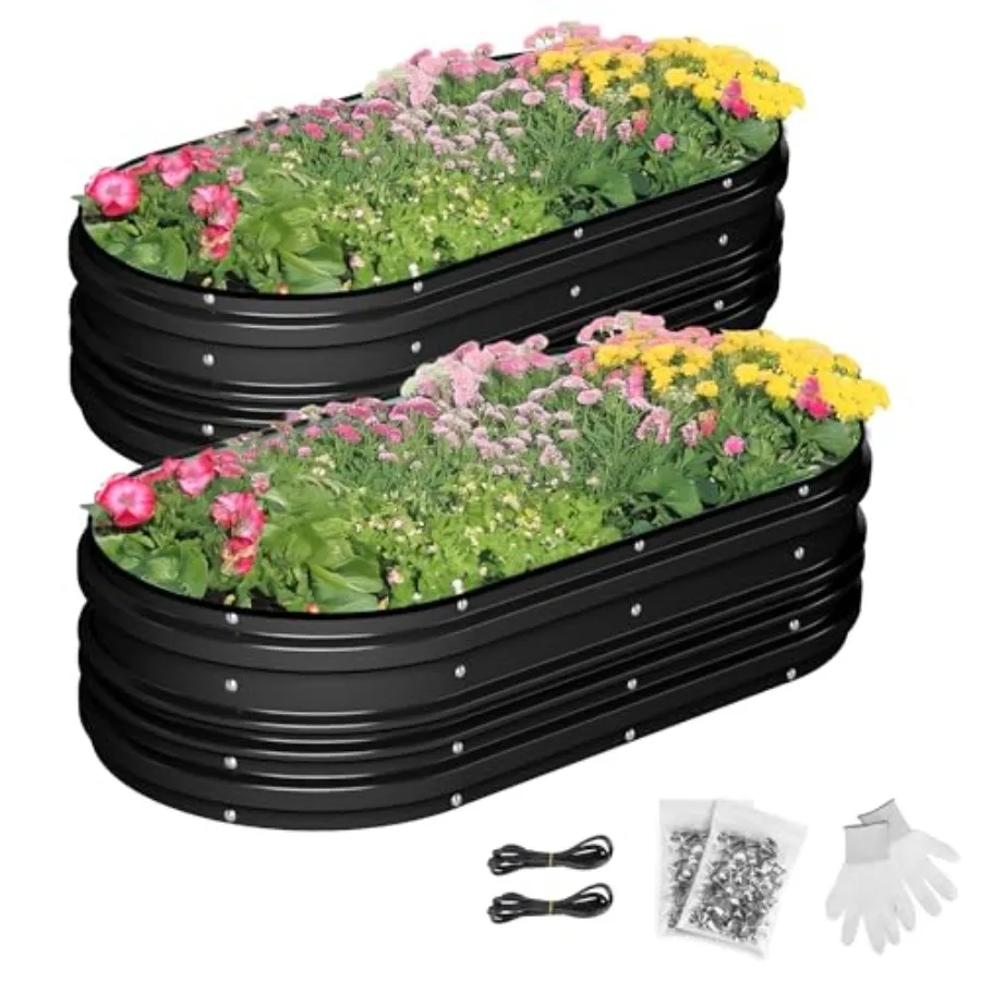 

2PK 4x2x1ft Outdoor Galvanized Raised Garden Bed Kit Rust Corrosion Protection Easy Assembly Safe Edge Ideal for Vegetables Flo