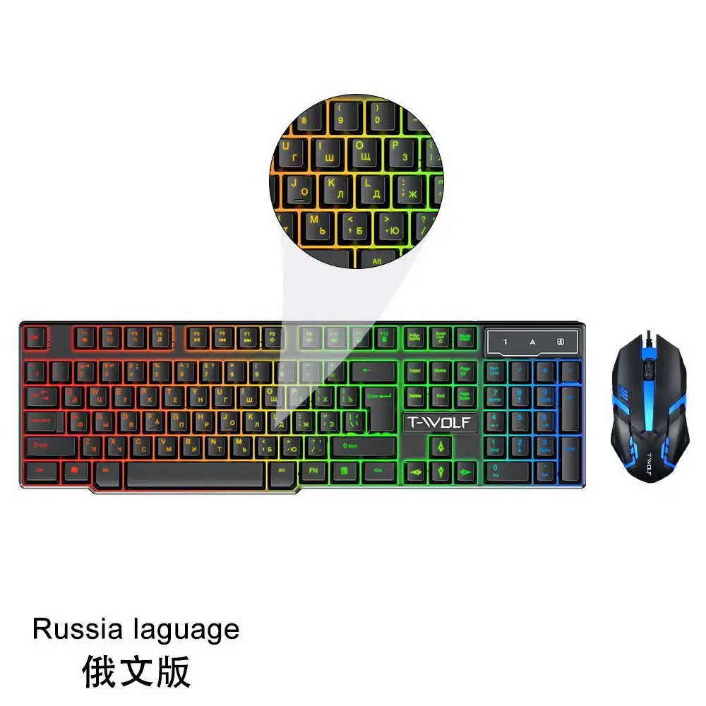 

ISO Keyboard 100% Layout 104 Keys Spanish Russian English Gaming Keyboard Mouse Set Meclianical Feelling Backlight Wired