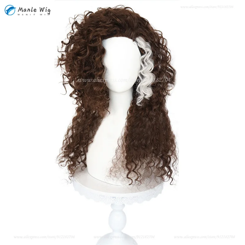 Anime Bellatrix Lestrange Cosplay Wig Brown Highlights White Curly Wig Heat Resistant Synthetic Hair Role Play Wigs + Wig Cap