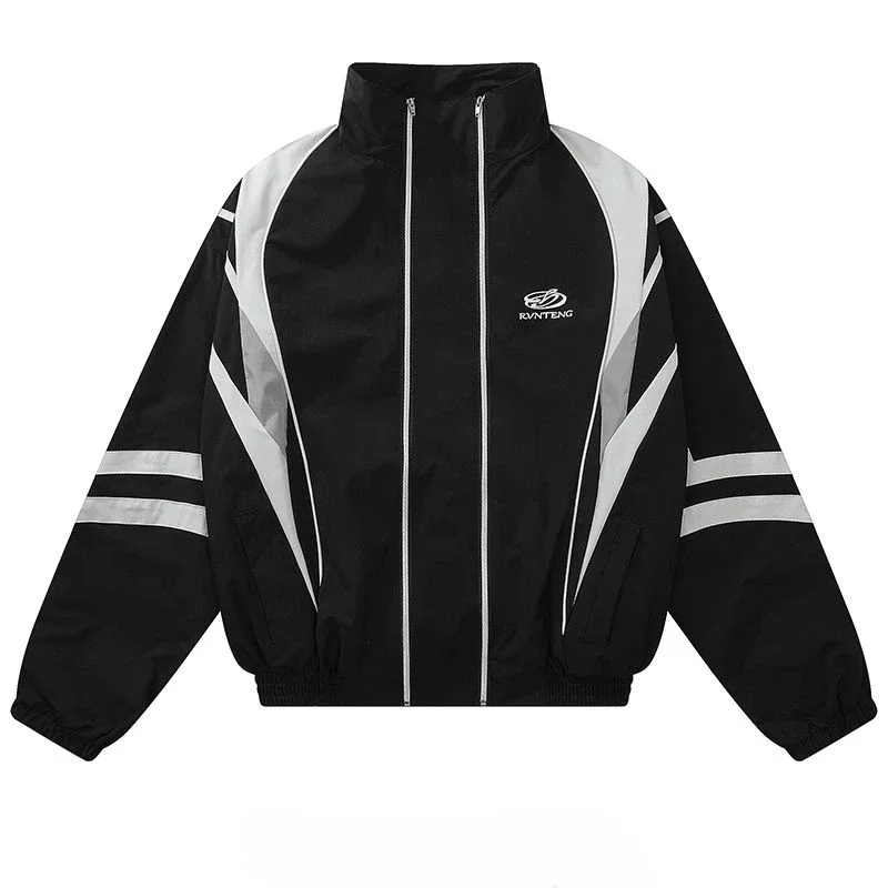 Double Zippers Jacket for Men Pacthwork Windbrekaer Man Spring  Autumn Thin Y2k Jacket Outerwears Women Vintage 90s Clothes