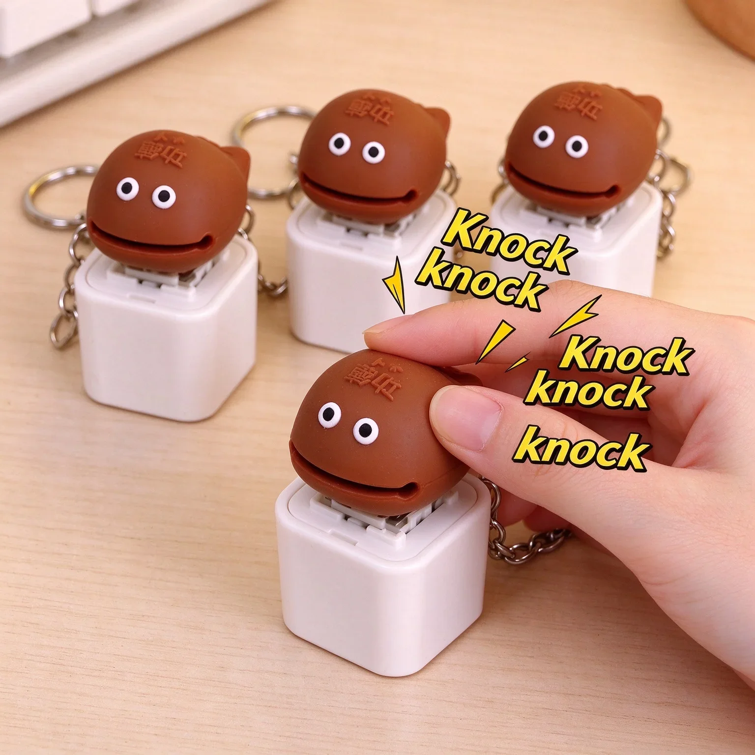 Hot Creative Luminous Keychain Knock Wood Fish Sound Keyring Decompression Clicker Button Hanging Pendant Keyring Accessories