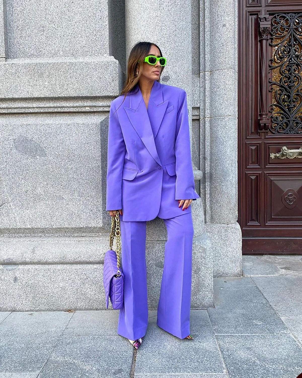 Spring Purple Women Pants Suits Double Breasted Female Streetwear Sportswear Two Pieces Jacket Blazer Sets