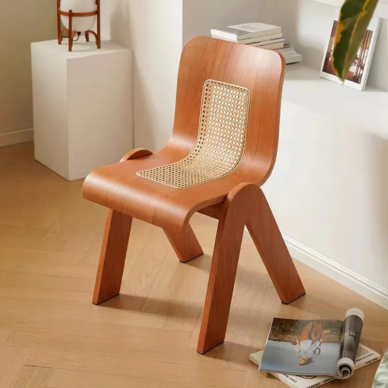 Wuli House Vine Weaving Chair Vintage Ins Minimalist Dining Table Chair French Light Luxury Solid Wood Backrest Chair New 2024