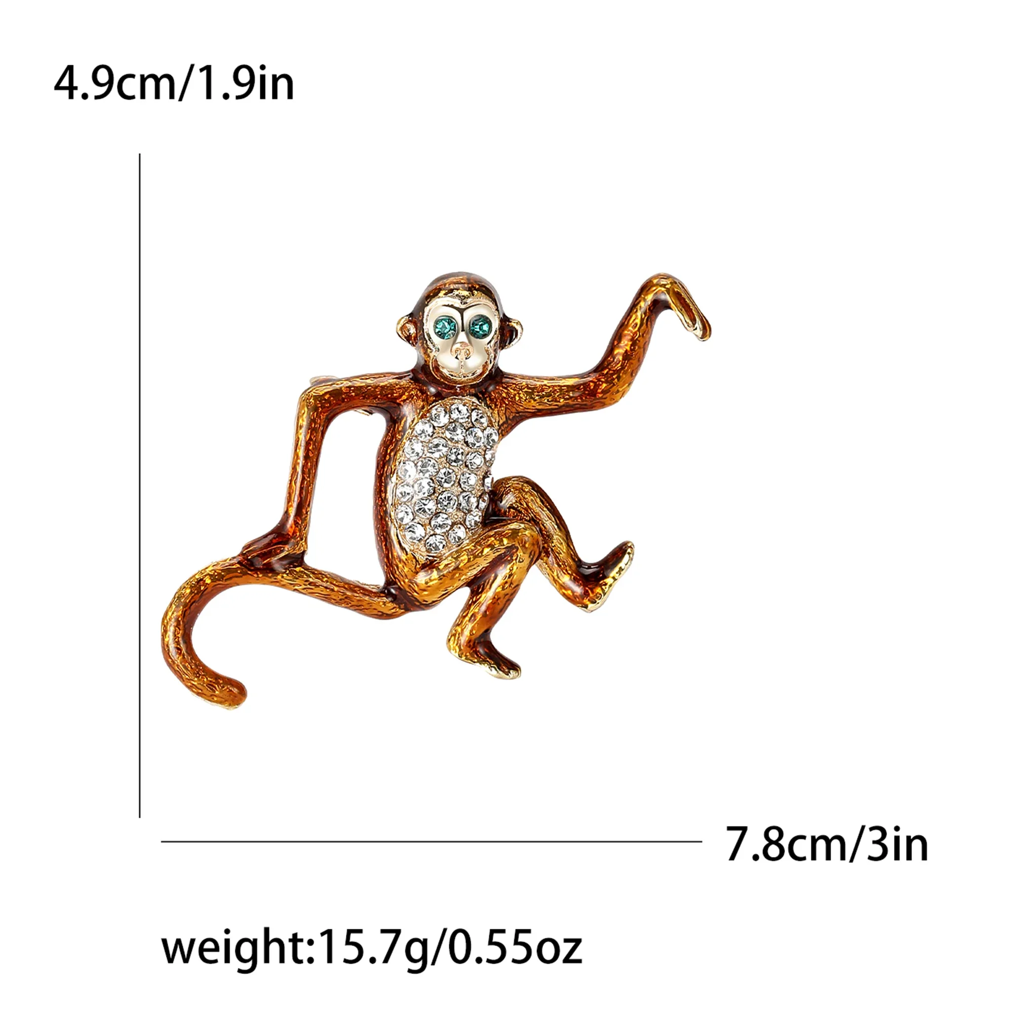 New Enamel Monkey Brooches for Women Unisex Rhinestone Animal Pins Event Party Backpack Decoration Clothes Accessories