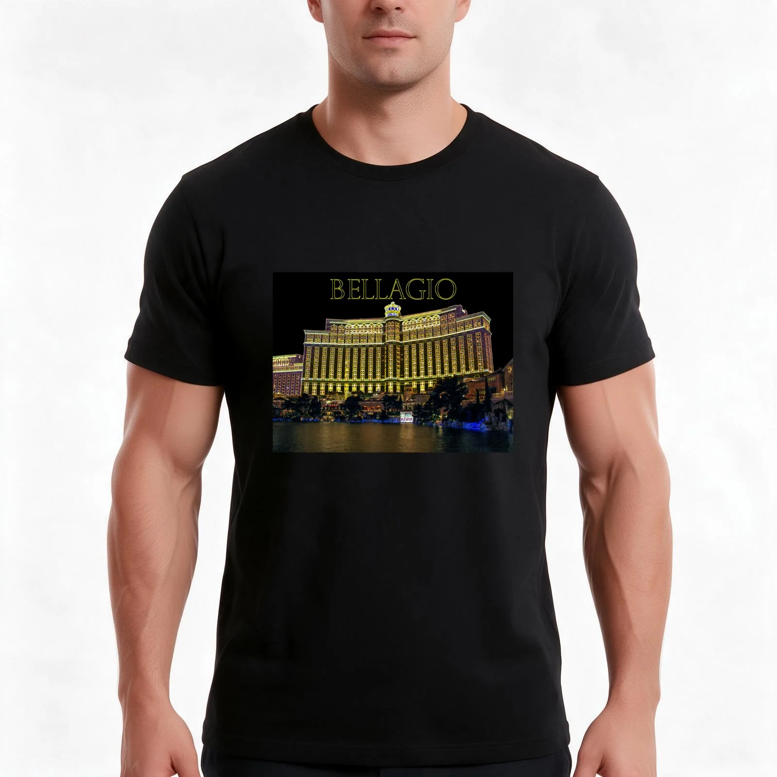 Bellagio Hotel Neon T-Shirt Summer Casual Cotton Tee Oversized Streetwear Tops Vintage Graphic Print Loose Fit Short Sleeve