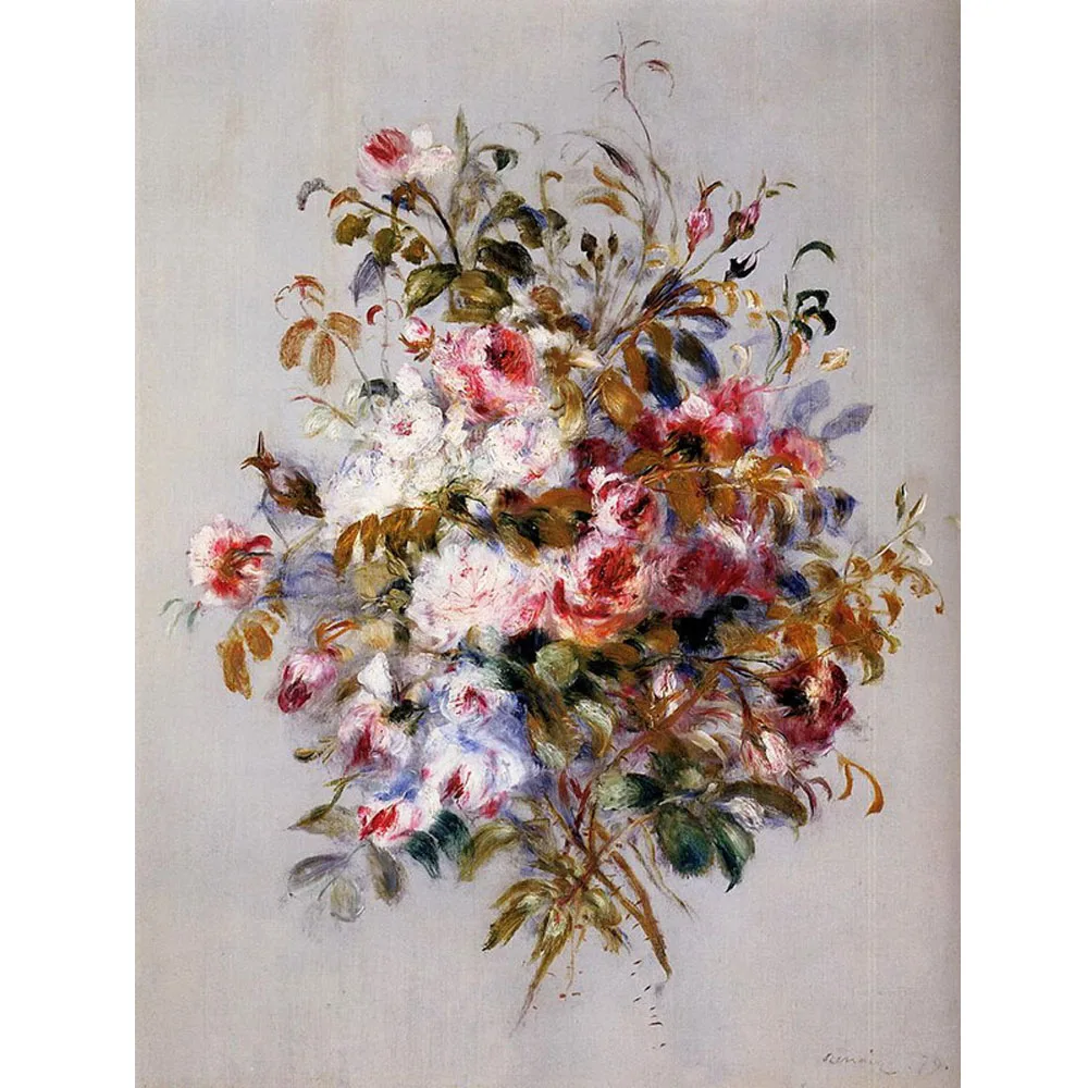 100% Handmade Linen Canvas Oil Painting Reproduction,Bouquet of Roses by Pierre Auguste Renoir,Free Shipping,