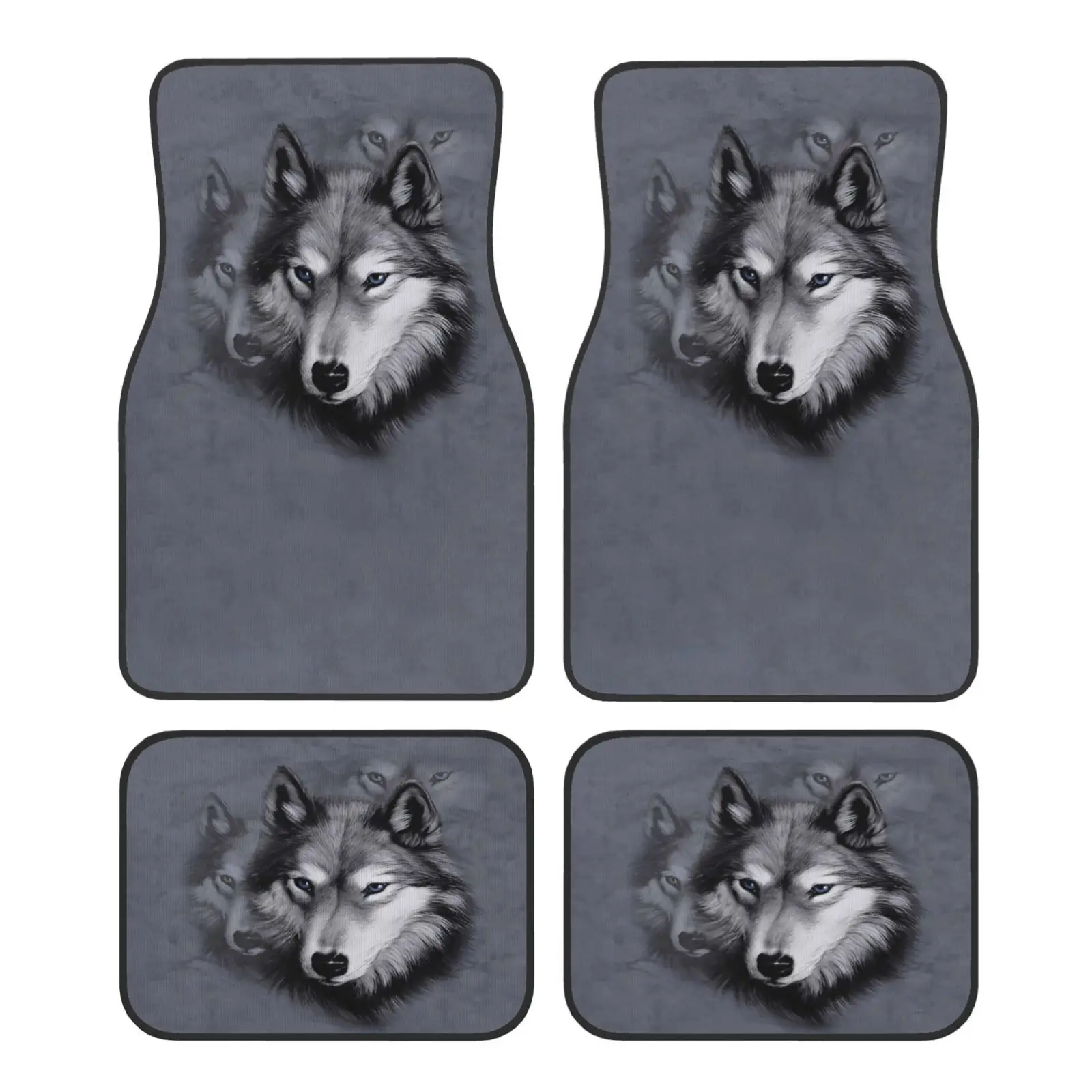 Animal Series Wolf Print 4PCS Kristall Samt Auto Fußmatten Set mit vier Antifouling Automatten Teppich Anti Slip Auto Bodenmatte