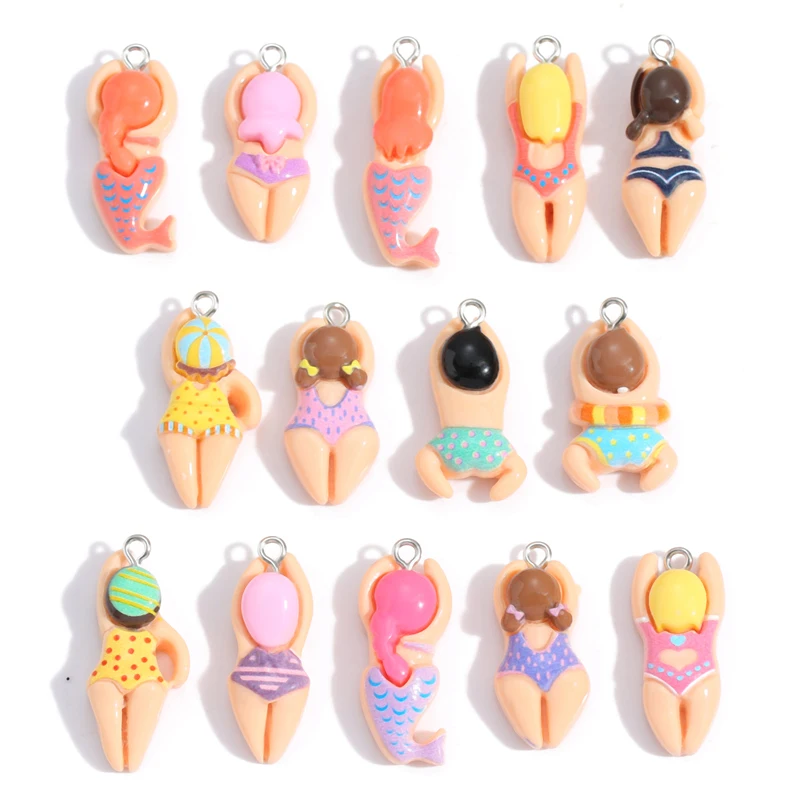 

10Pcs Resin Cartoon Swimsuit Miniature Charms for Jewelry Making DIY Necklaces Bracelets Accessories Sporty Style Pendants W592