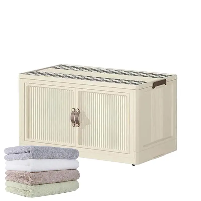 

Collapsible Storage Bins With Lids Cabinet Box Bins With Lid And Wheels Fine-Checked Pattern Folding Storage Bins For Toys