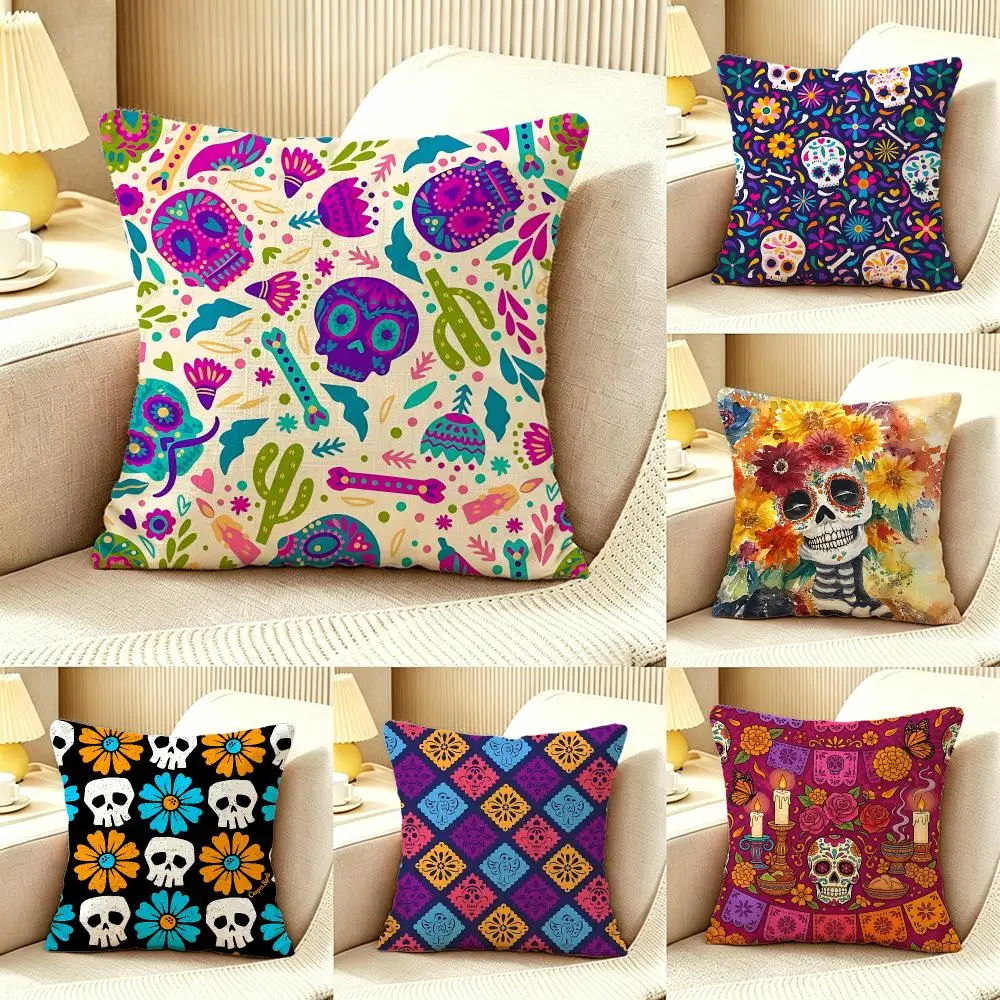 Culture Dia De Muertos Cushion Cover Pillow Cover Nordic Minimalist Throw DoubleSided Print Cushion Case for Sofa Bedroom Decor