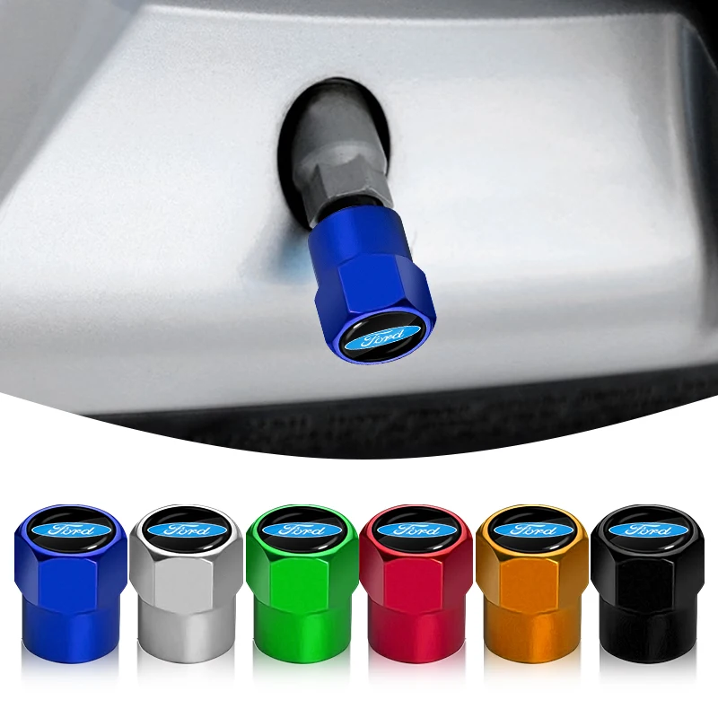 4pcs/Lot Colorful Car Tire Hexagonal Valve Nozzle Cap Stainless Steel For Ford Fiesta EcoSport Ranger Mondeo Mustang FOCUS 2 3 4